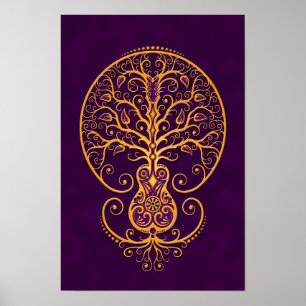 Golden Purple Guitar Tree of Life Poster