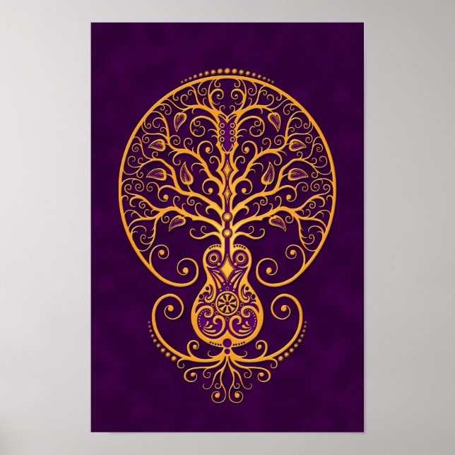 Golden Purple Guitar Tree of Life Poster (Front)