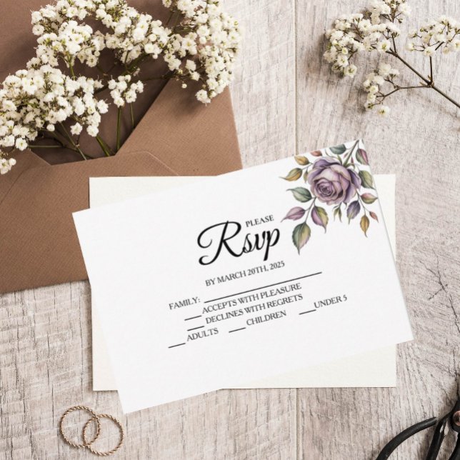 Golden Purple Rose Designer RSVP Cards (Creator Uploaded)