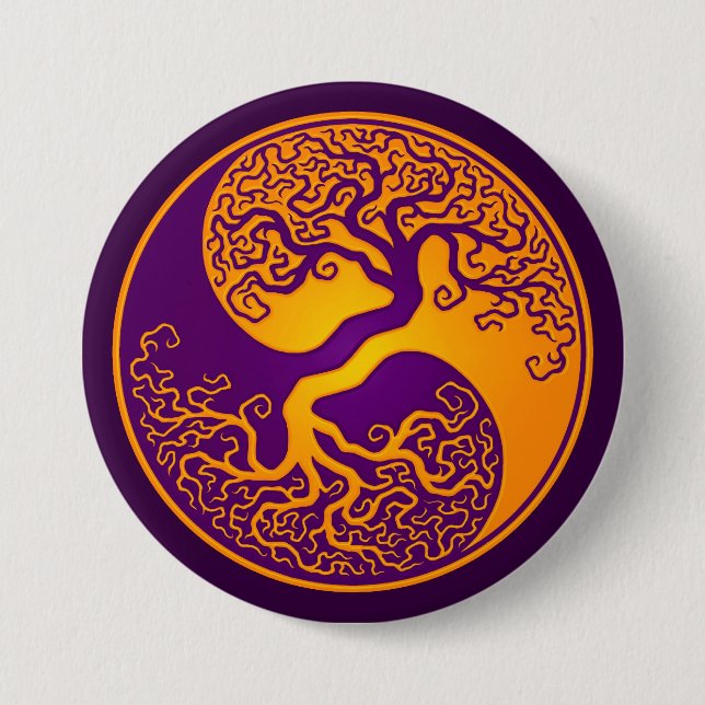 Golden Purple Tree of Life Yin Yang 7.5 Cm Round Badge (Front)