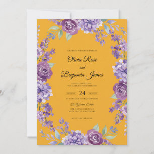 Golden Purple Wildflower Wedding Invitation
