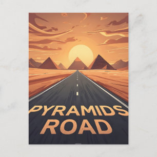 Golden Pyramids Road Egypt Sunset Art Holiday Postcard