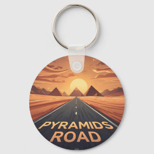 Golden Pyramids Road Egypt Sunset Art Key Ring