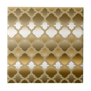 Golden Quatrefoil Moroccan Lattice Pattern Ceramic Tile