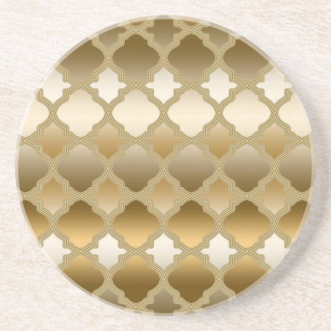 Golden Quatrefoil Moroccan Lattice Pattern Coaster (Front)