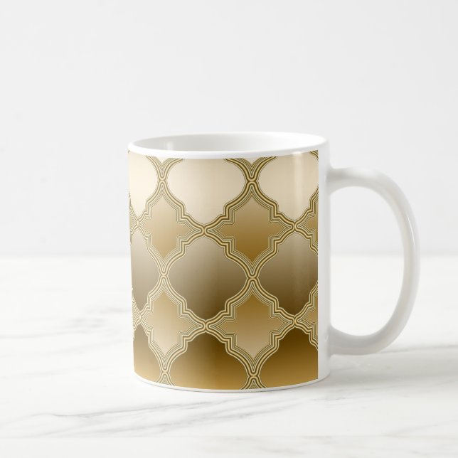 Golden Quatrefoil Moroccan Lattice Pattern Coffee Mug (Right)