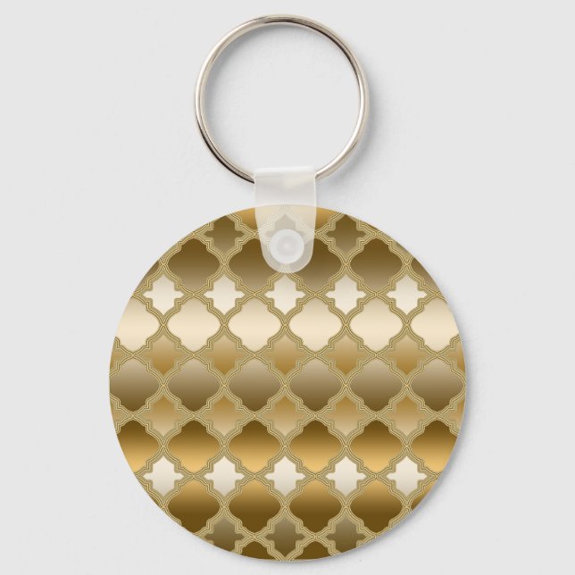 Golden Quatrefoil Moroccan Lattice Pattern Key Ring (Front)