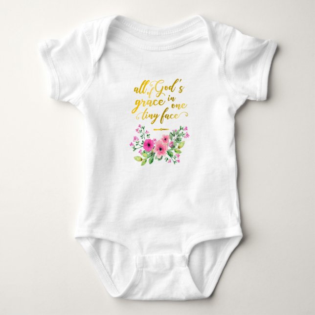 Golden Quote : All Of God's Grace In One Tiny Face Baby Bodysuit (Front)