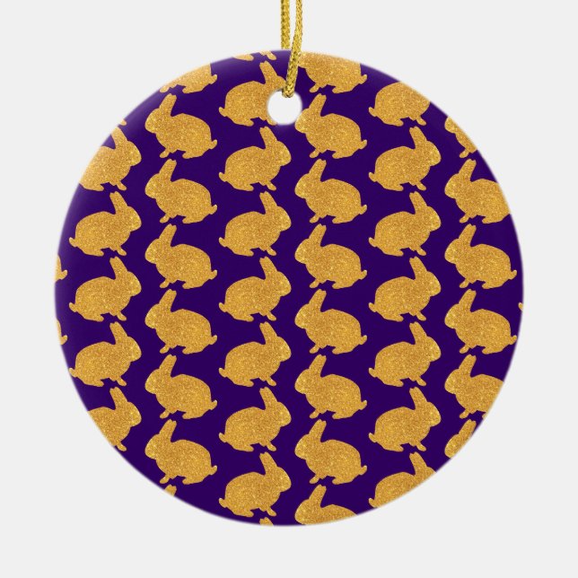 Golden Rabbits Ceramic Tree Decoration (Front)