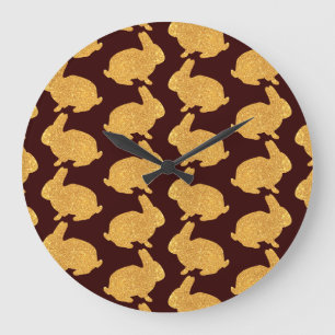 Golden Rabbits Large Clock