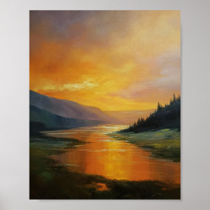 Golden Radiance: A Serene Evening Reflection Poster