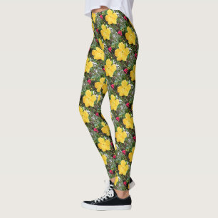 "Golden Radiance: Yellow Hibiscus Flower on a Tree Leggings