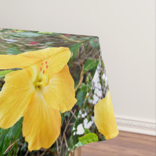 "Golden Radiance: Yellow Hibiscus Flower on a Tree Tablecloth