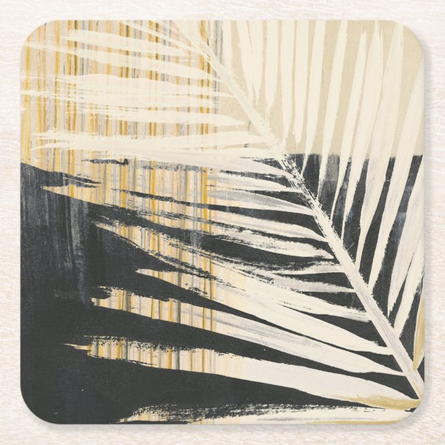 Golden Raffia - Palm Fronds Square Paper Coaster (Front)
