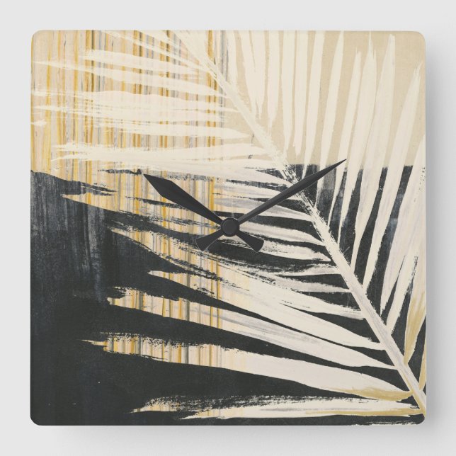 Golden Raffia - Palm Fronds Square Wall Clock (Front)