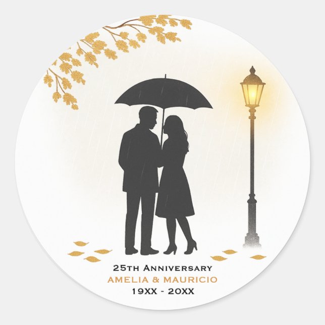 Golden Rain Romance Wedding Anniversary  Classic Round Sticker (Front)