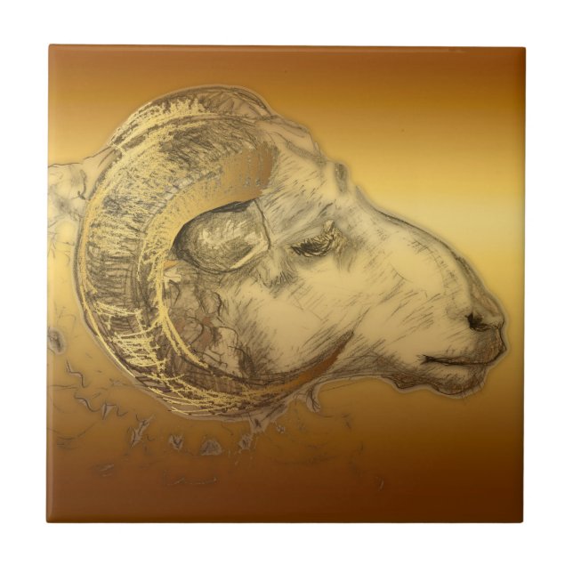 Golden Ram - Chinese New Year 2015 - Ceramic Tile (Front)