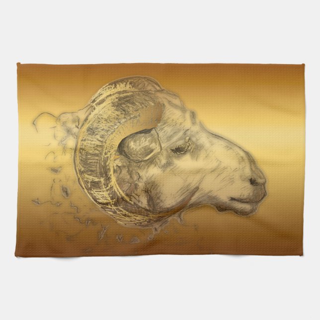 Golden Ram - Chinese New Year 2015 - Tea Towel (Horizontal)
