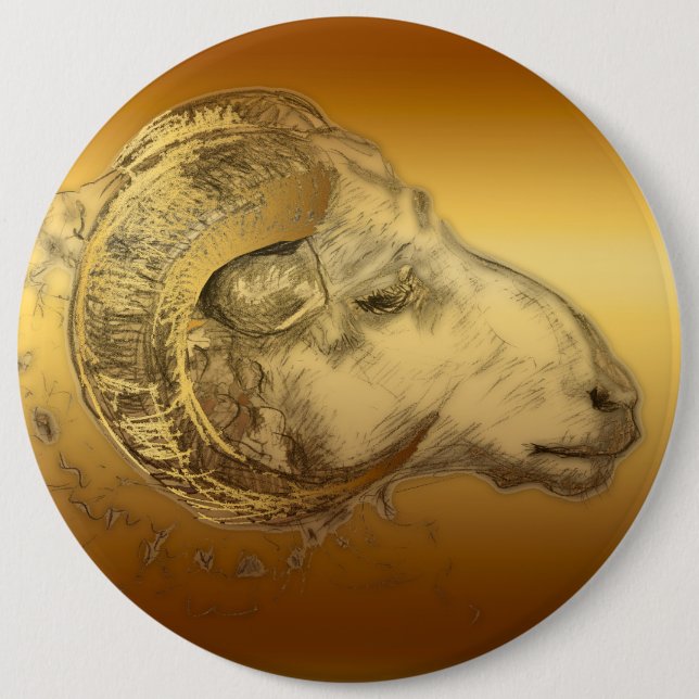 Golden Ram Year Chinese astrology Aries Zodiac B 6 Cm Round Badge (Front)