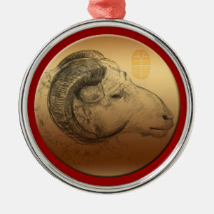 Golden Ram Year Chinese Astrology Zodiac Metal O Tree Decoration