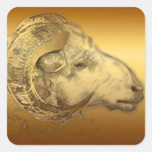 Golden Ram Year Chinese Zodiac Aries Square Stick Square Sticker