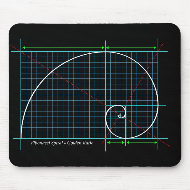 Golden Ratio, Fibonacci Spiral, Colour Drawing Mouse Pad (Front)