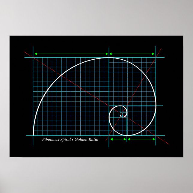Golden Ratio, Fibonacci Spiral, Colour Drawing Poster (Front)