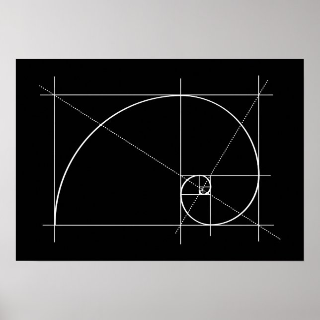 Golden Ratio, Fibonacci Spiral, Drawing Poster (Front)