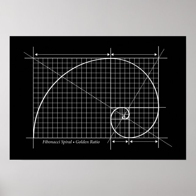 Golden Ratio, Fibonacci Spiral, Drawing Poster (Front)