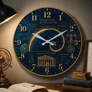 Golden Ratio Fibonacci Spiral Mathematics Large Clock