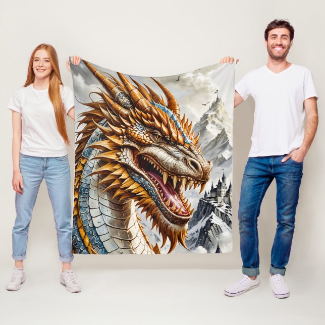 Golden Realistic Dragon Fleece Blanket (In Situ)