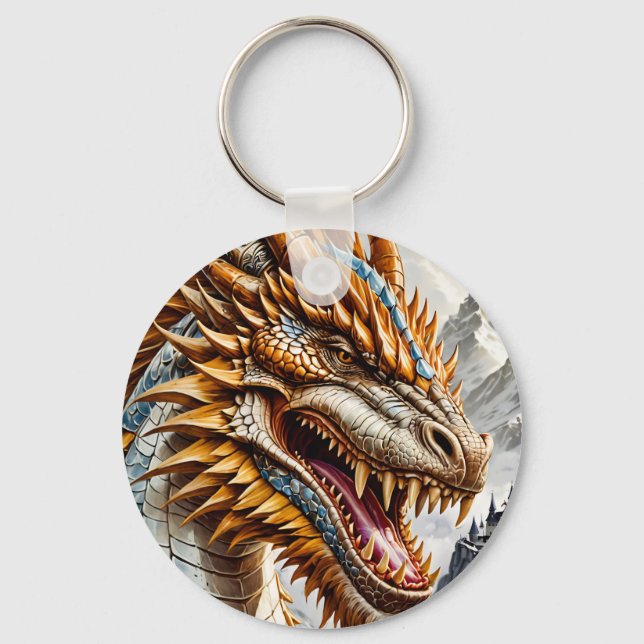 Golden Realistic Dragon Key Ring (Front)