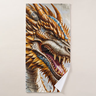 Golden Realistic Dragon Poster Bath Towel