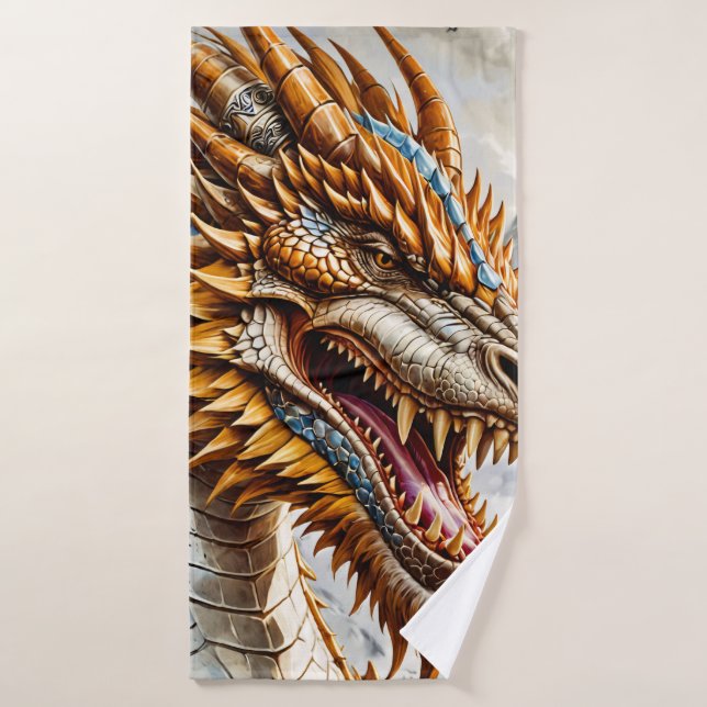 Golden Realistic Dragon Poster Bath Towel (Bath Towel)