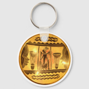 Golden Red African Drummers Key Ring