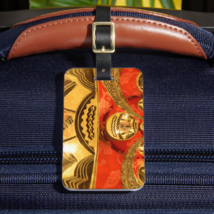 Golden red African traditional art Luggage Tag