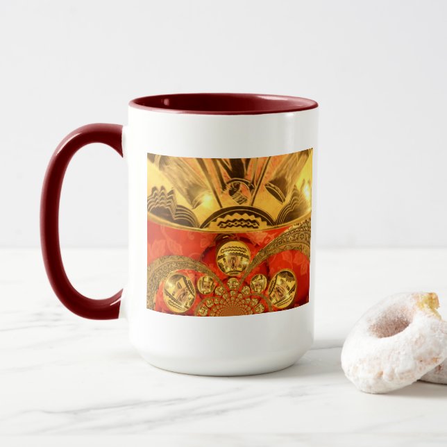 Golden red African traditional art Mug (With Donut)