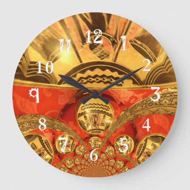 Golden red African traditional colours Large Clock (Front)