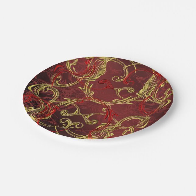 golden, red and black shiny festive colored paper plate (Angled)