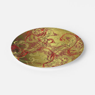 golden, red and black shiny festive coloured paper plate