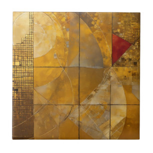 Golden, Red and Blue Geometric Heaven Ceramic Tile