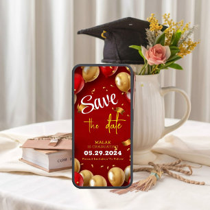 Golden Red Balloons Graduation Save The Date