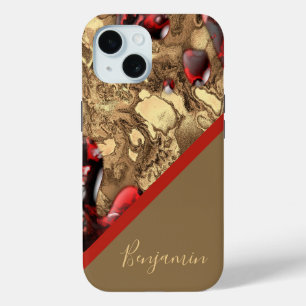 golden red beige chic cool marble  iPhone 15 case