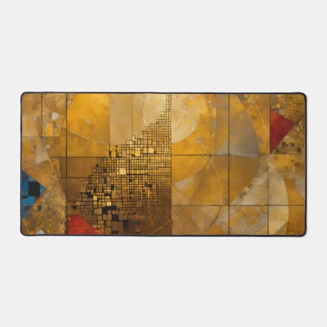 Golden, Red, Blue Geometric Heaven Desk Mat (Front)