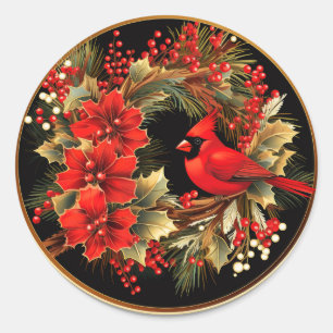 Golden Red Cardinal Foliage Bliss Classic Round Sticker