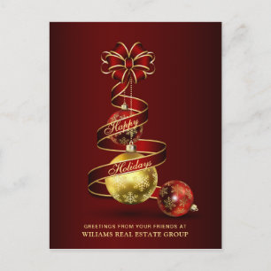 Golden Red Christmas Ball Corporate Greeting Holiday Postcard