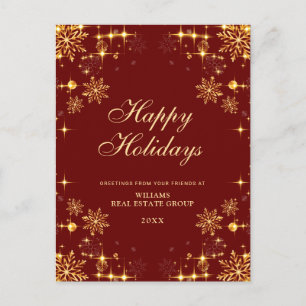 Golden Red Christmas Corporate Holiday Greeting Postcard