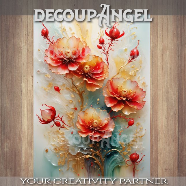 Golden Red Floral Elegance - Decoupage - Tissue Paper (Creator Uploaded)