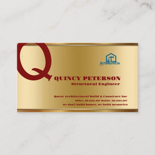 Golden & Red Layers Monogram Initial Founder CEO B Business Card (Front)