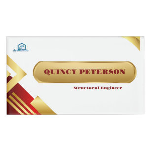 Golden & Red Layers Monogram Initial Founder CEO Name Tag